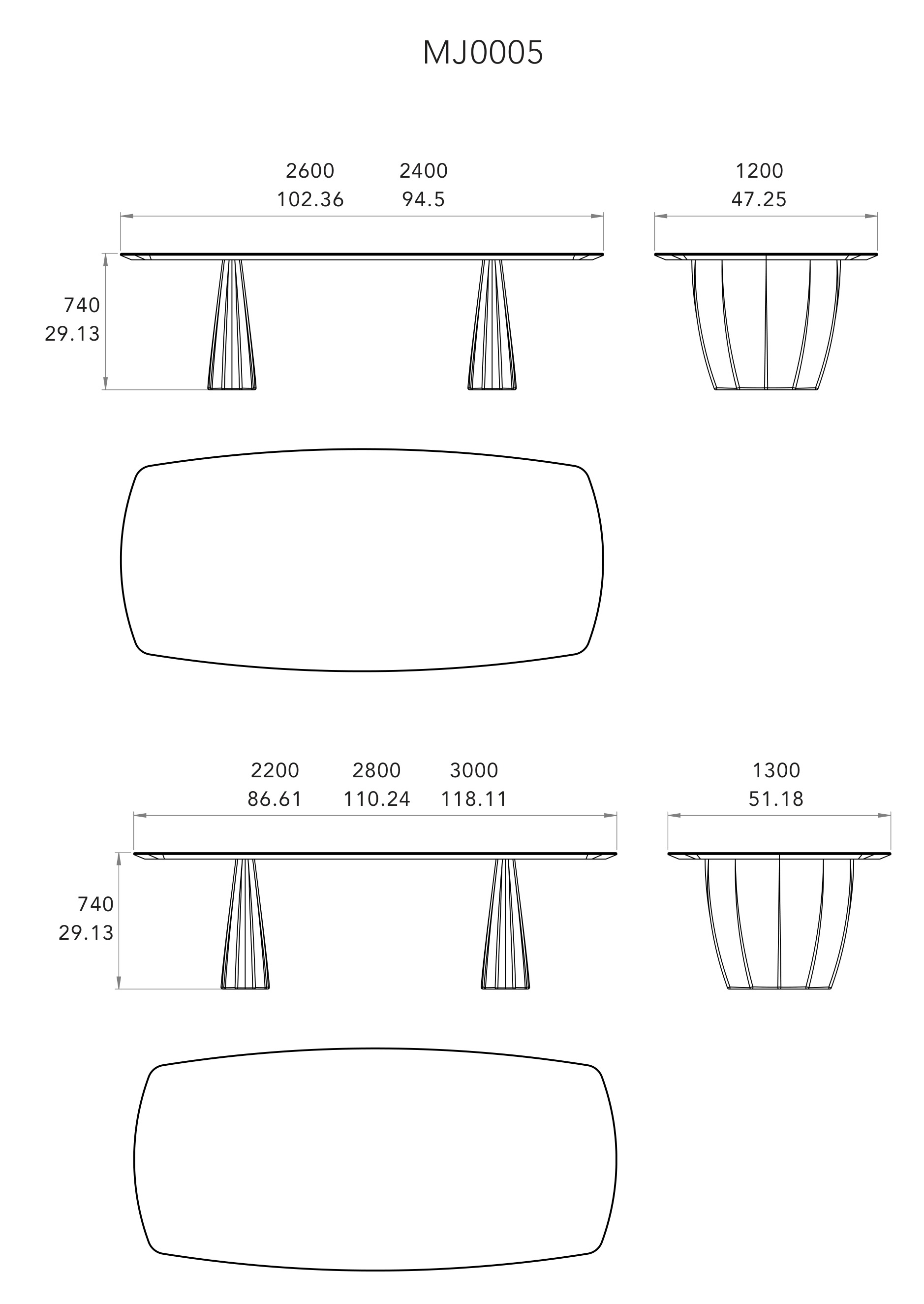 Mesa Cactus · desenho técnico com medidas
