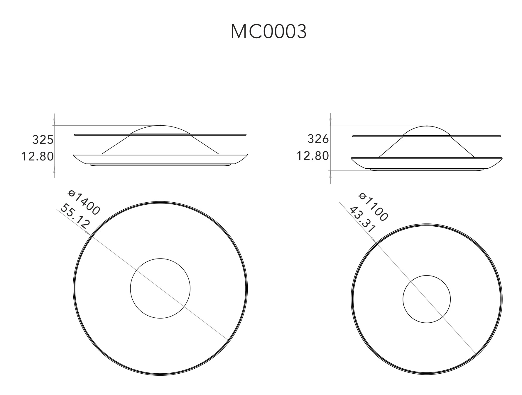 Mesa Olho D'Água · desenho técnico com medidas · vista 1