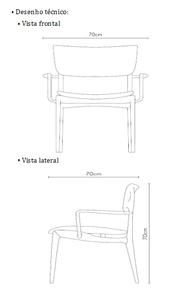 Poltrona Emi · desenho técnico com medidas